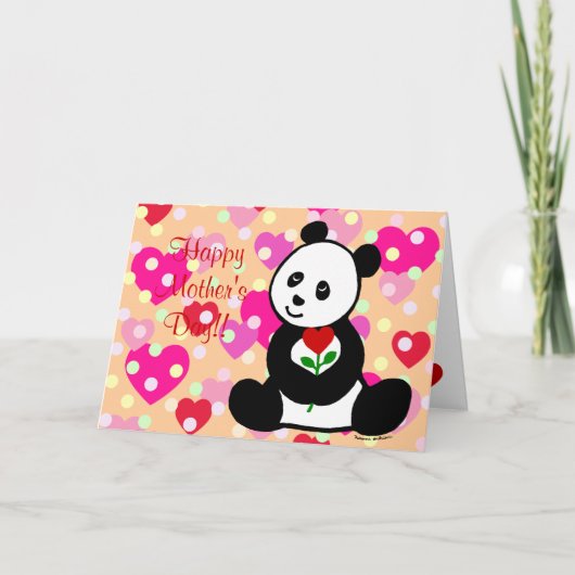 Panda Cartoon en een hart bloem moeder Kaart (Voorkant)