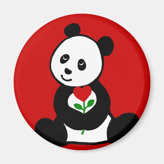 Panda Cartoon en een hartbloem Magneet (Voorkant)