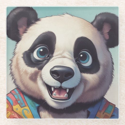 Panda Cartoon Tekenkunst Glazen Onderzetter (Voorkant)
