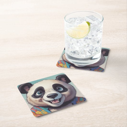 Panda Cartoon Tekenkunst Kartonnen Onderzetters (Insitu)