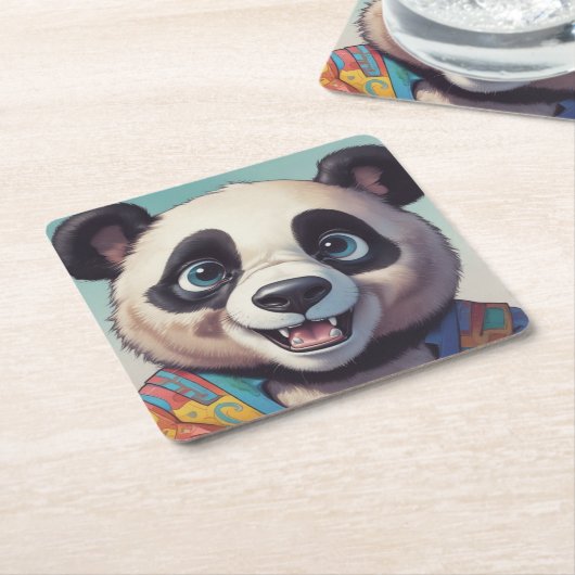 Panda Cartoon Tekenkunst Kartonnen Onderzetters (Schuin)