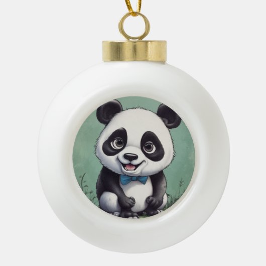 Panda Cartoon Tekenkunst Keramische Bal Ornament (Voorkant)