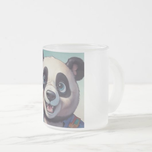 Panda Cartoon Tekenkunst Matglas Koffiemok (Voorkant rechts)