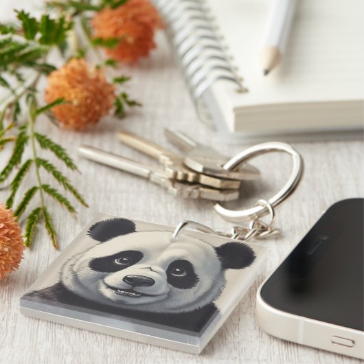 Panda Cartoon Tekenkunst Sleutelhanger (Voorkant Rechts)