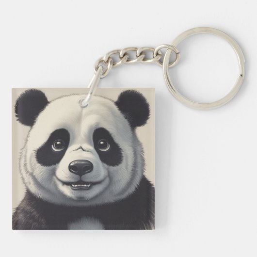 Panda Cartoon Tekenkunst Sleutelhanger (Achterkant)