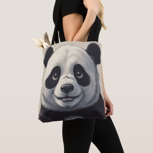 Panda Cartoon Tekenkunst Tote Bag (Dichtbij)