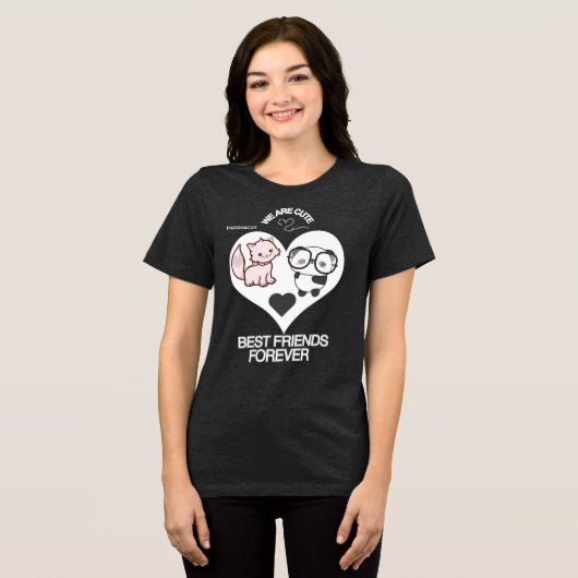 PANDA CAT Fun Cute  Tri-Blend Shirt (Voorkant volledig)