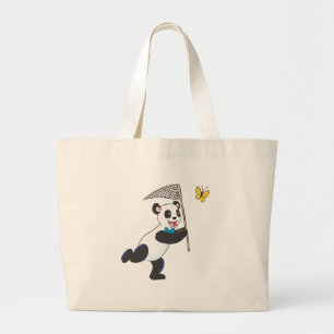 Panda Chasing Butterfly Grote Tote Bag