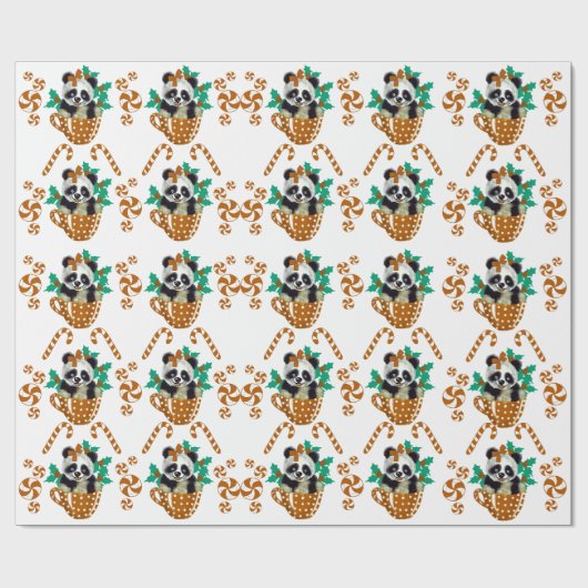 Panda Christmas Brown inpakpapier (Vlak)