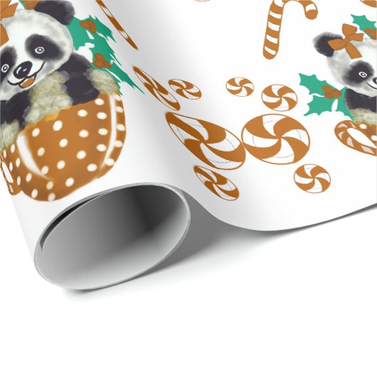 Panda Christmas Brown inpakpapier (Rol Hoek)