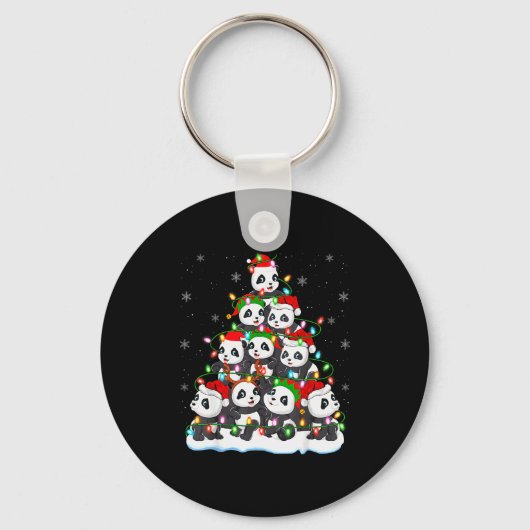 Panda Christmas Tree Lights Xmas Sweater Holiday P Sleutelhanger (Voorkant)