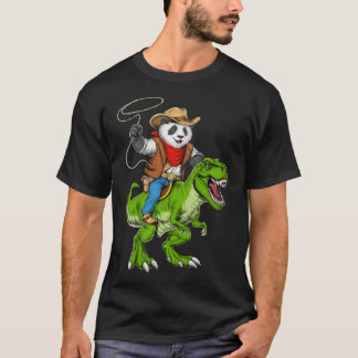 Panda Cowboy Riding T-Rex Dinosaur T-shirt