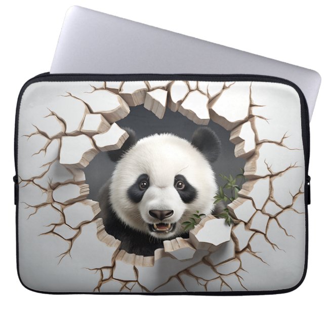 Panda Cracked Hole Art Panda Smashed Wall 3D Laptop Sleeve (Voorkant)