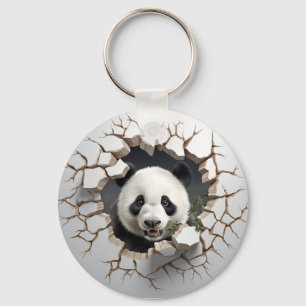 Panda Cracked Hole Art Panda Smashed Wall 3D Sleutelhanger