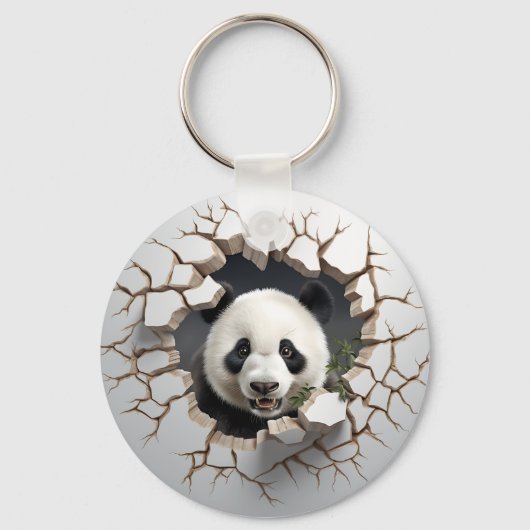 Panda Cracked Hole Art Panda Smashed Wall 3D Sleutelhanger (Voorkant)