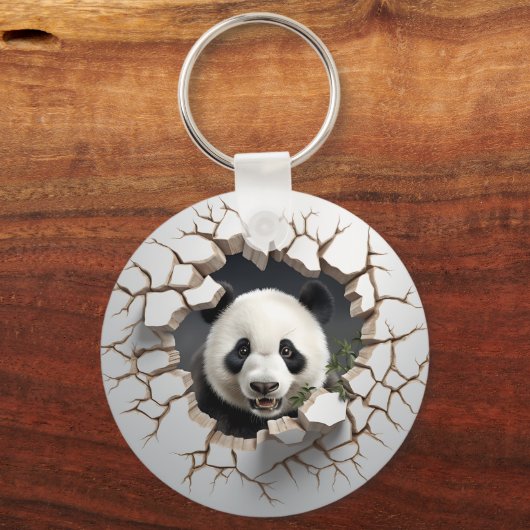 Panda Cracked Hole Art Panda Smashed Wall 3D Sleutelhanger (Voorkant)