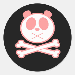 Panda Cross Bone - Roze Ronde Sticker