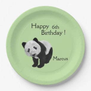 Panda Cub Green Birthday met naam Papieren Bordje