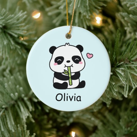 Panda Cub Munching On Bamboo Kids Name Keramisch Ornament (Boom)
