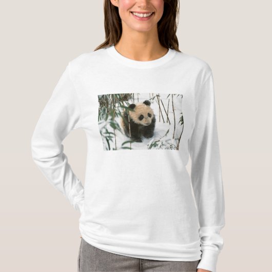 Panda cub op sneeuw, Wolong, Sichuan, China T-shirt (Voorkant)
