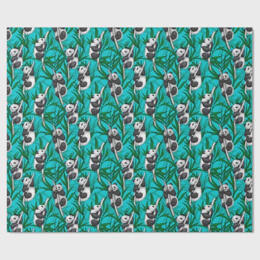 Panda cubs over turkooizen cadeaupapier (Vlak)