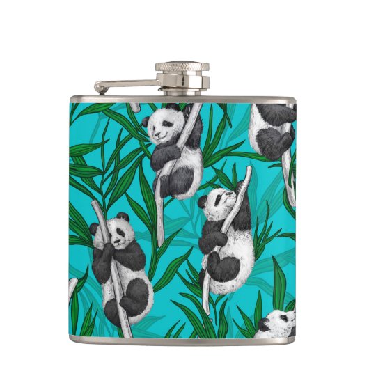 Panda cubs over turkooizen heupfles (Voorkant)