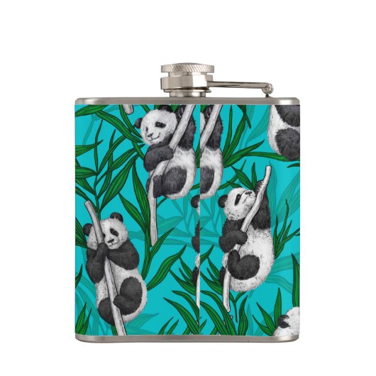 Panda cubs over turkooizen heupfles (Achterkant)