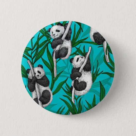 Panda cubs over turkooizen ronde button 5,7 cm (Voorkant)