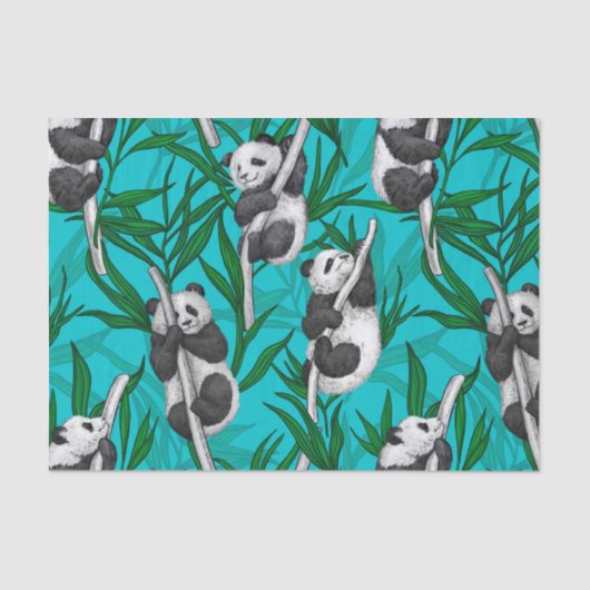 Panda cubs over turkooizen tissuepapier (Voorkant)