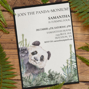 Panda Cutie Birthday Party Bamboo Greenery Kaart