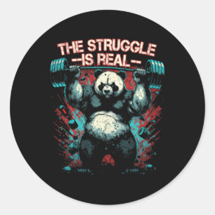 Panda Deadlift Gym Bodybuilding De strijd is rood Ronde Sticker