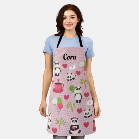 Panda Design Apron met hart Schort (Gedragen)