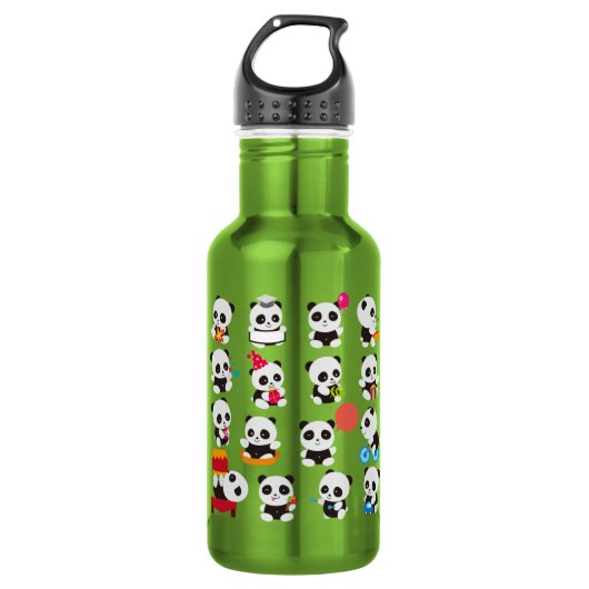 Panda Design Rostaande Stalen Waterfles (Voorkant)