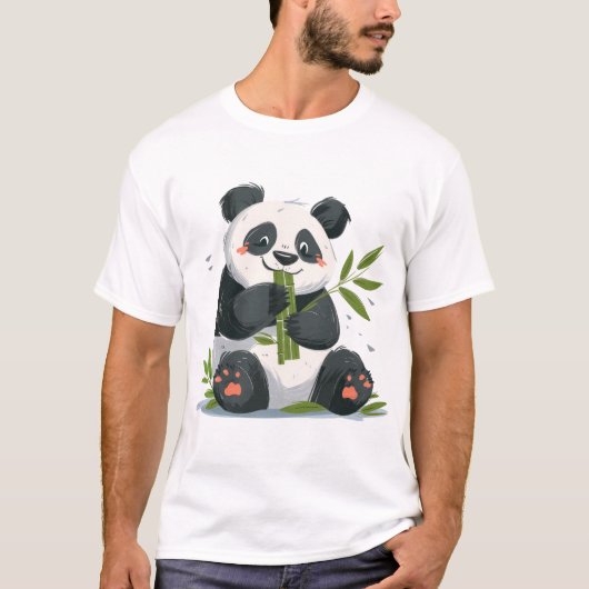 Panda die Bamboe Eet – Minimalistisch Dier T-shirt (Voorkant)