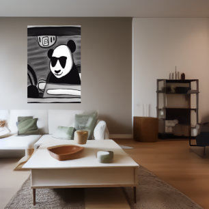 Panda die een taxi bestuurt   AI Art Poster