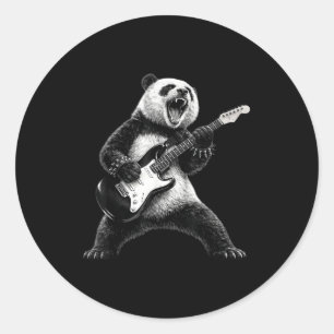 Panda die gitaar speelt rockster rock and roll man ronde sticker