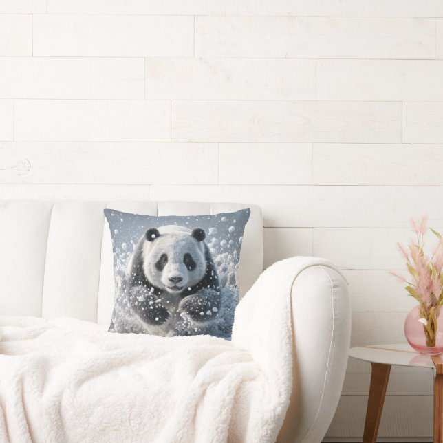 Panda die in de sneeuw rent kussen (Bank)