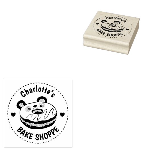 Panda Donut Bake Shop Logo Rubberstempel (Gestempeld)