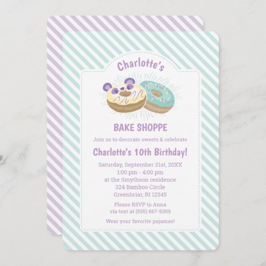 Panda Donut Paarse en Groene Bakkerij Verjaardag Kaart (Voorkant / Achterkant)