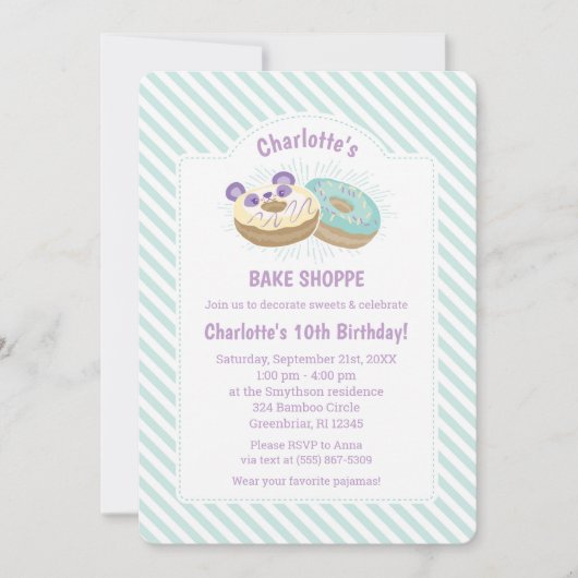 Panda Donut Paarse en Groene Bakkerij Verjaardag Kaart (Voorkant)