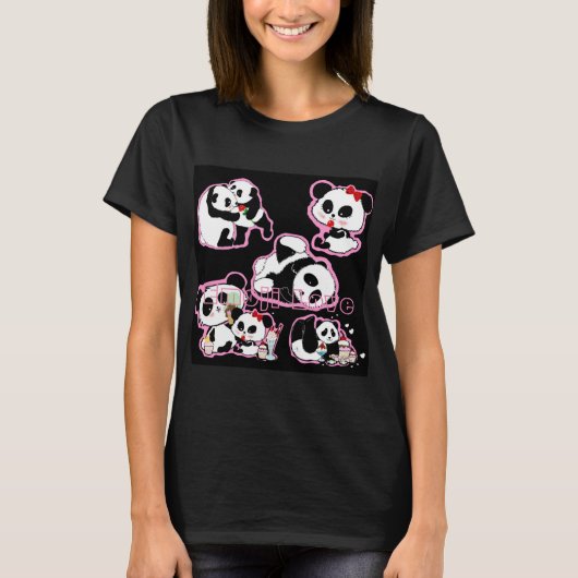 Panda Doodles Kawaii T-shirt (Voorkant)