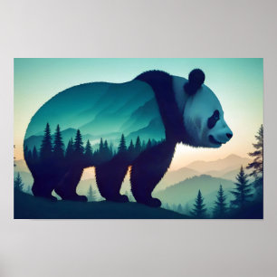 Panda Double Exposure Dierlijke Natuur Wilderness  Poster