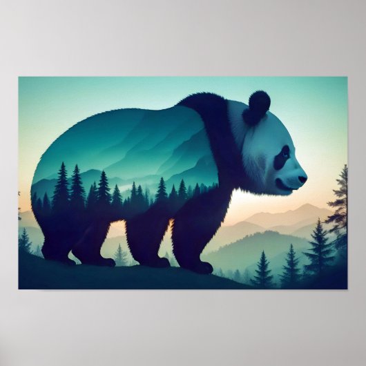 Panda Double Exposure Dierlijke Natuur Wilderness Poster (Voorkant)