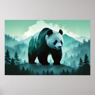 Panda Double Exposure Dierlijke Natuur Wilderness Poster