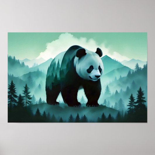 Panda Double Exposure Dierlijke Natuur Wilderness Poster (Voorkant)