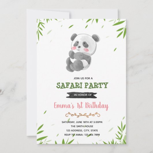Panda douche verjaardagsfeestje uitnodiging (Voorkant)