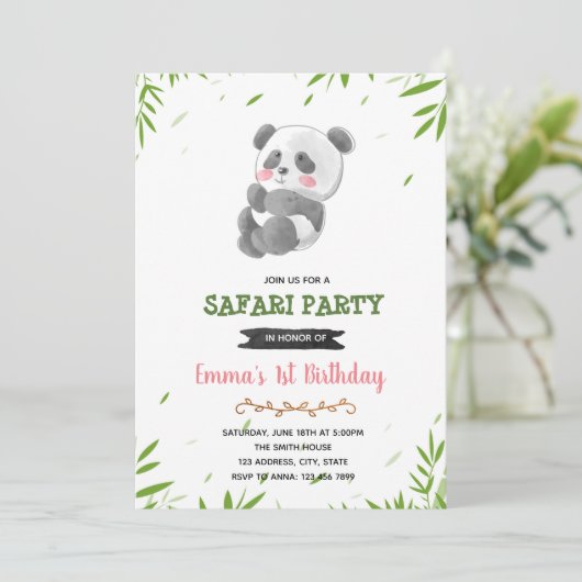 Panda douche verjaardagsfeestje uitnodiging (Staand voorkant)