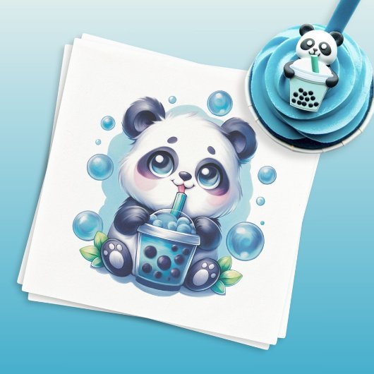 Panda Drink Blue Boba Bubble Tea Servet