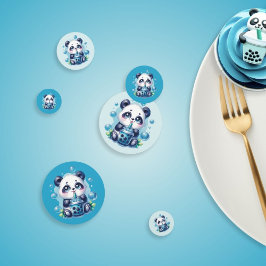 Panda Drink Blue Boba Bubble Tea Verjaardagsfeest Confetti