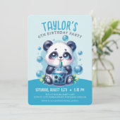 Panda Drink Blue Boba Bubble Tea Verjaardagsfeest Kaart (Staand voorkant)